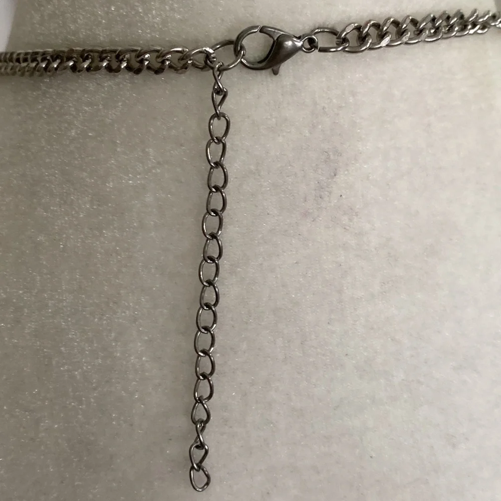 Silver Rocker Rebel Edgy Layered Bead Discs Coins Textured Chain Necklace
